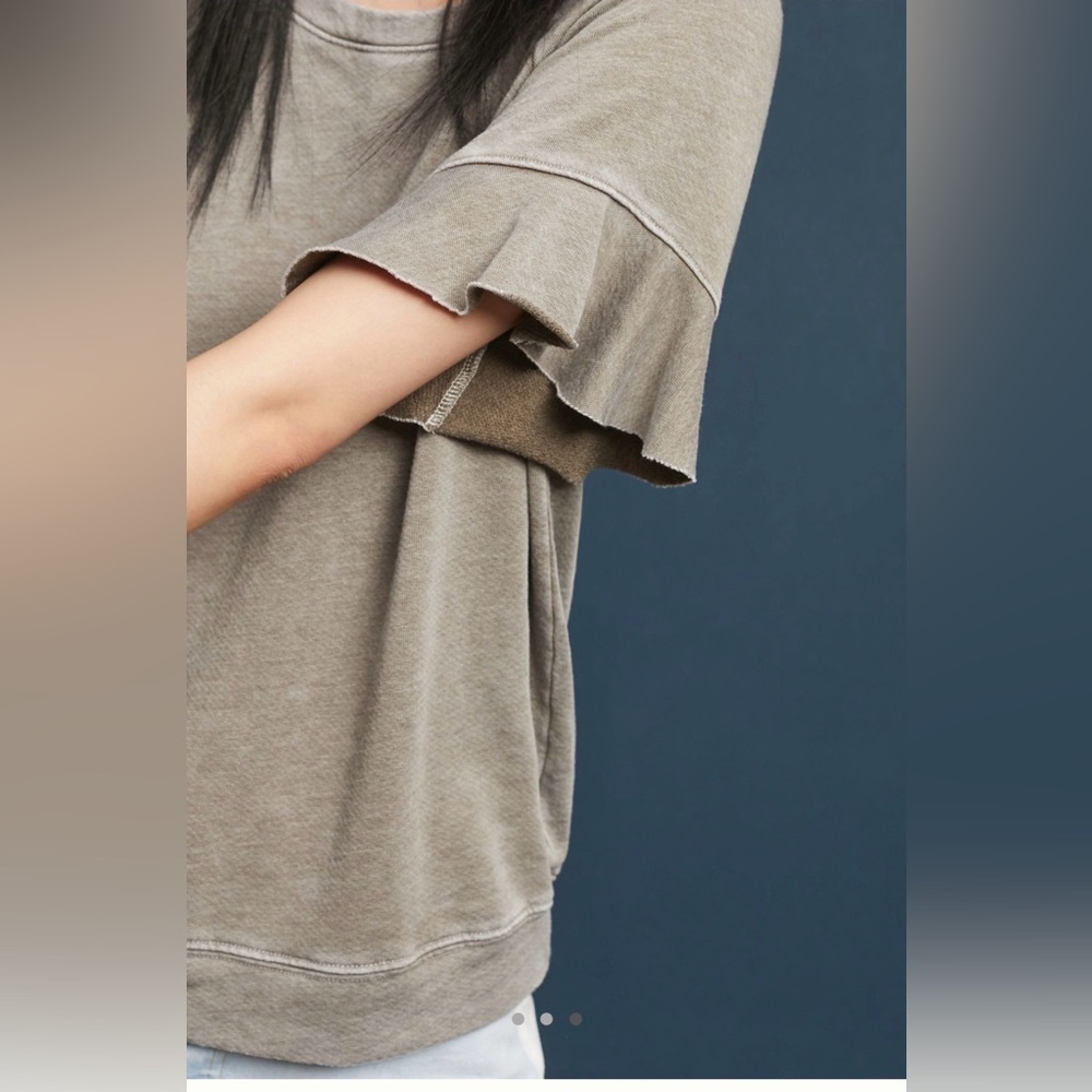 Medium Anthropologie Michael Stars Gray flutter Ruffle Sleeve Sweatshirt tee - Picture 7 of 14